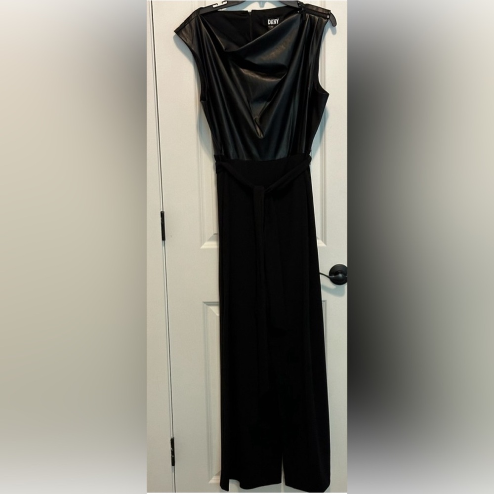DKNY Mixed-Media Tie-Waist Jumpsuit - Picture 5 of 12